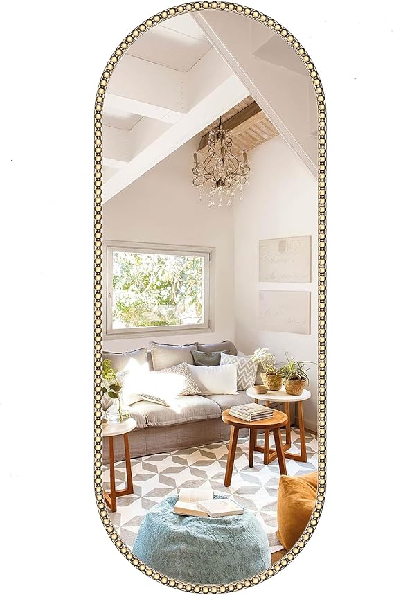 Gold Oval Bathroom Mirror 20x33 - Beaded Antique Brass Wall Mirror