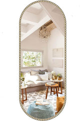 Gold Oval Bathroom Mirror 20x33 - Beaded Antique Brass Wall Mirror