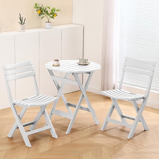 Patio Bistro Set, 3 Piece Plastic Folding Bistro Set, Portable Outdoor Patio Table