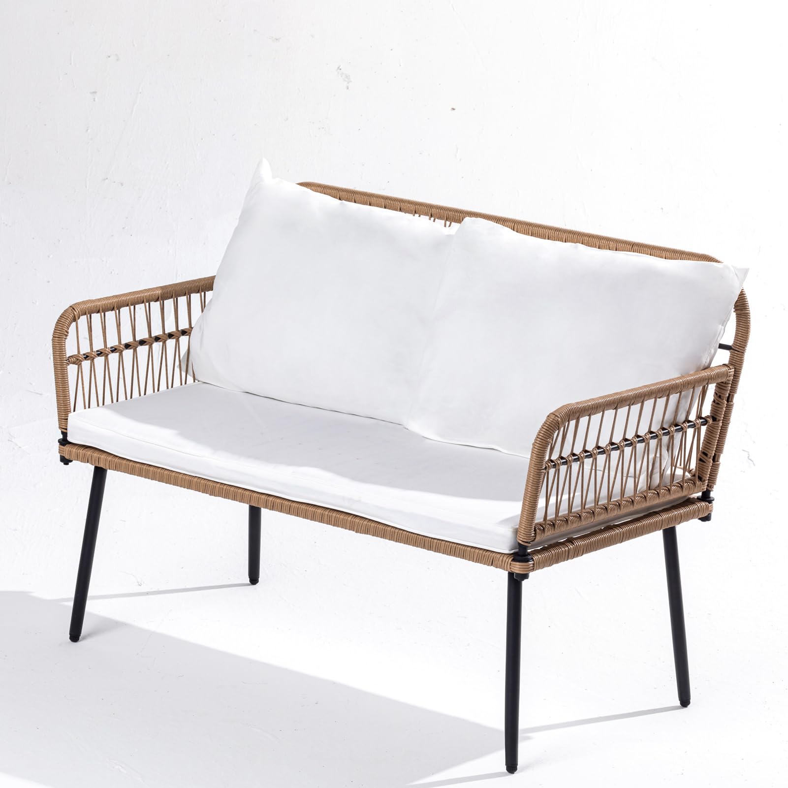 Outdoor Patio Loveseat, 2-seat Patio Couch All-Weather Wicker Rattan Woven Furniture