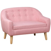 Sofa, Toddler Sofa Couch, Linen-Like Fabric and Wooden Frame Sofa Chair for Ages 3-7, 11" High Seat, Pink
