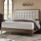 King Size Wood Bed Frame with Tall Tufted Headboard - Walnut