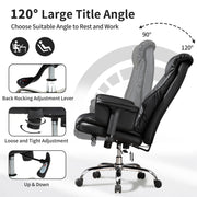 HOMEFUN Ergonomic Office Chair Executive Office Chair 330lbs Big and Tall High Back Leather Desk Chair, Adjustable Lumbar Support & Arms, 120° Recline for Office and Home Black