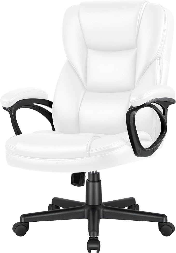 Office Chair High Back Managerial Home Desk Chair, Adjustable Swivel Computer PU Leather Chair with Lumbar Support (Black)