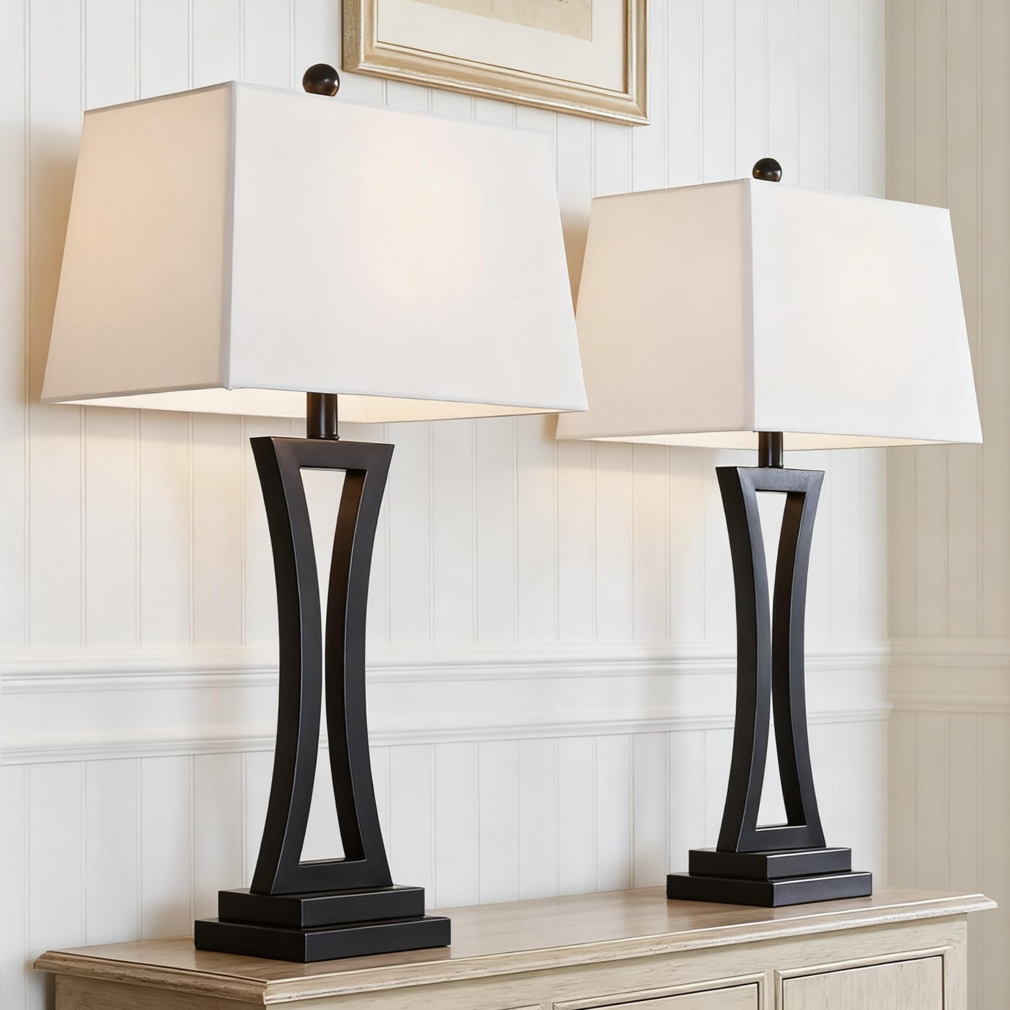 Modern Table Lamps Set of 2 - 3-Way Dimmable with White Rectangular Shade
