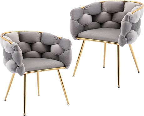 Velvet Dining Chairs, Modern Accent Chair with Golden Mental Legs, Upholstered Hand