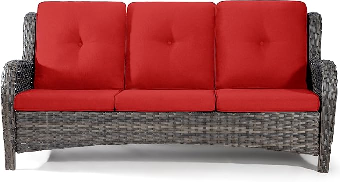 Outdoor Patio Couch Wicker Sofa - 3 Seater Rattan Sofa for Outside Patio Garden