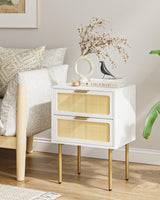 Rattan Nightstand, 2 Drawer Dresser for Bedroom, Small Side Table with 2 Drawers,