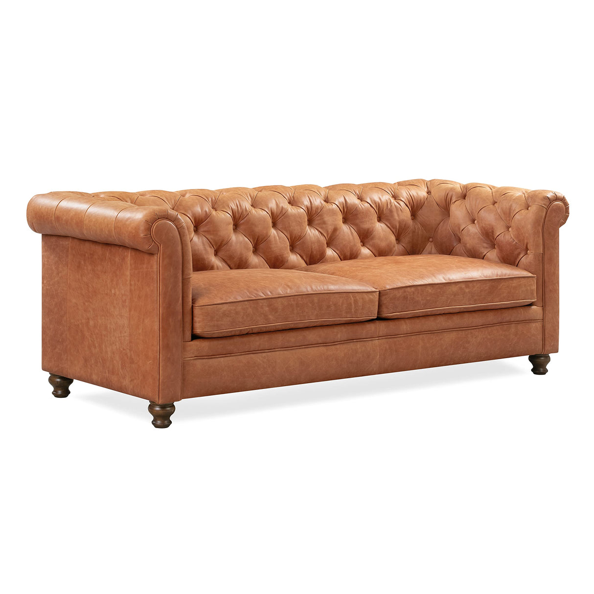 Lyon 87.4" Sofa in Full-Grain Pure-Aniline Italian Tanned Leather in Cognac Tan