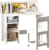 White Kids Desk with Chair, Wooden Study Table for Boys and Girls