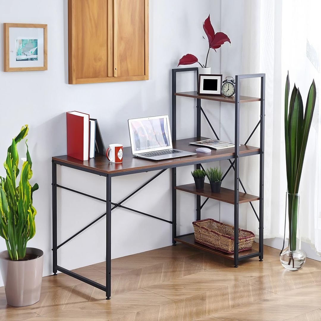Computer Desk with Shelves, 47 Inch Writing Table for Home Office, Study Desk