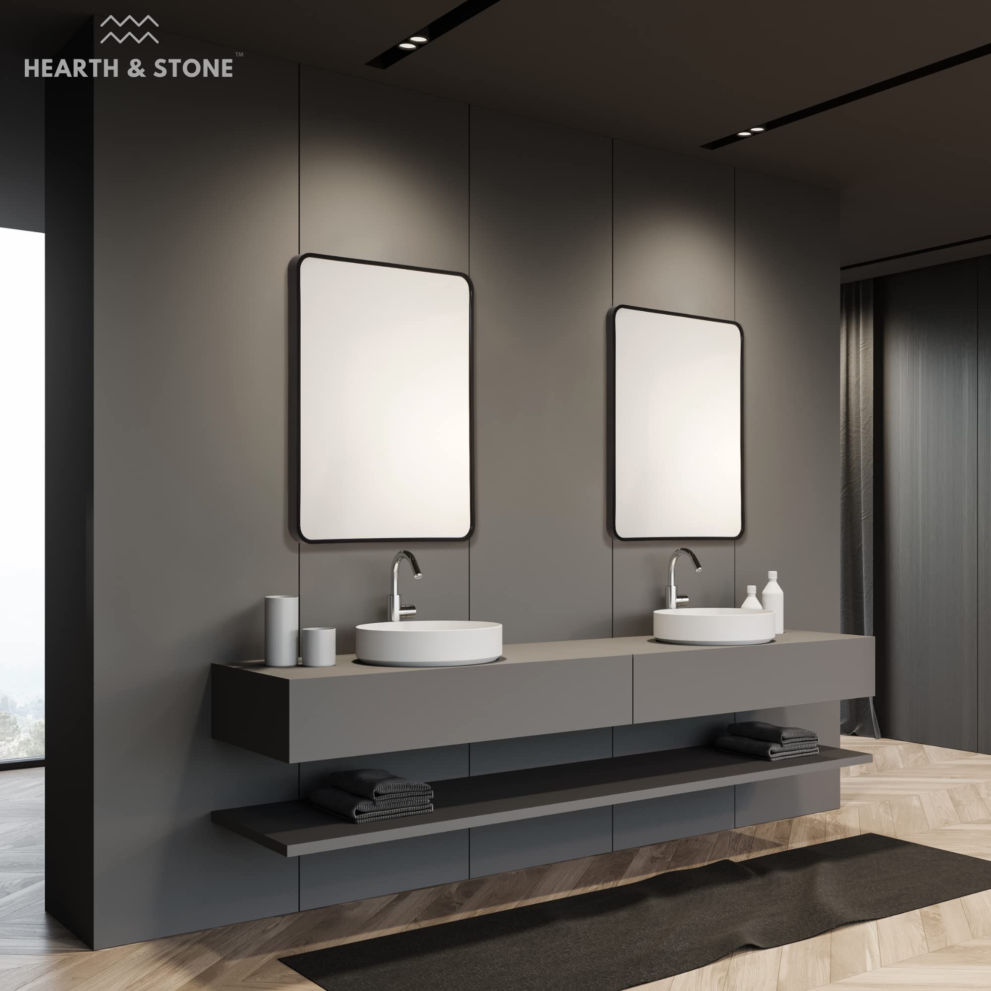 Black Bathroom Mirror for Wall -Rectangular Aluminum Metal Frame