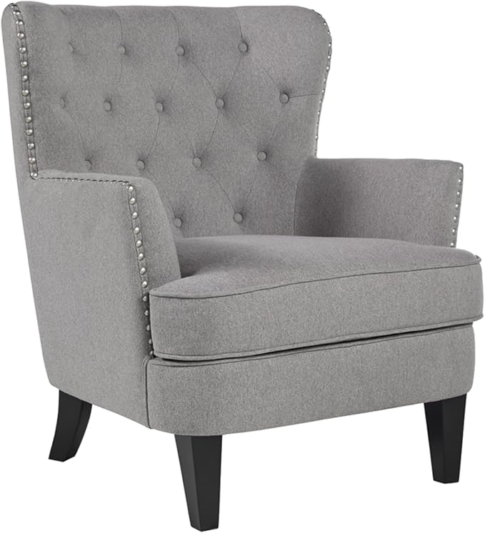 Romansque Button Tufted Accent Chair with Nailhead Trim, Beige