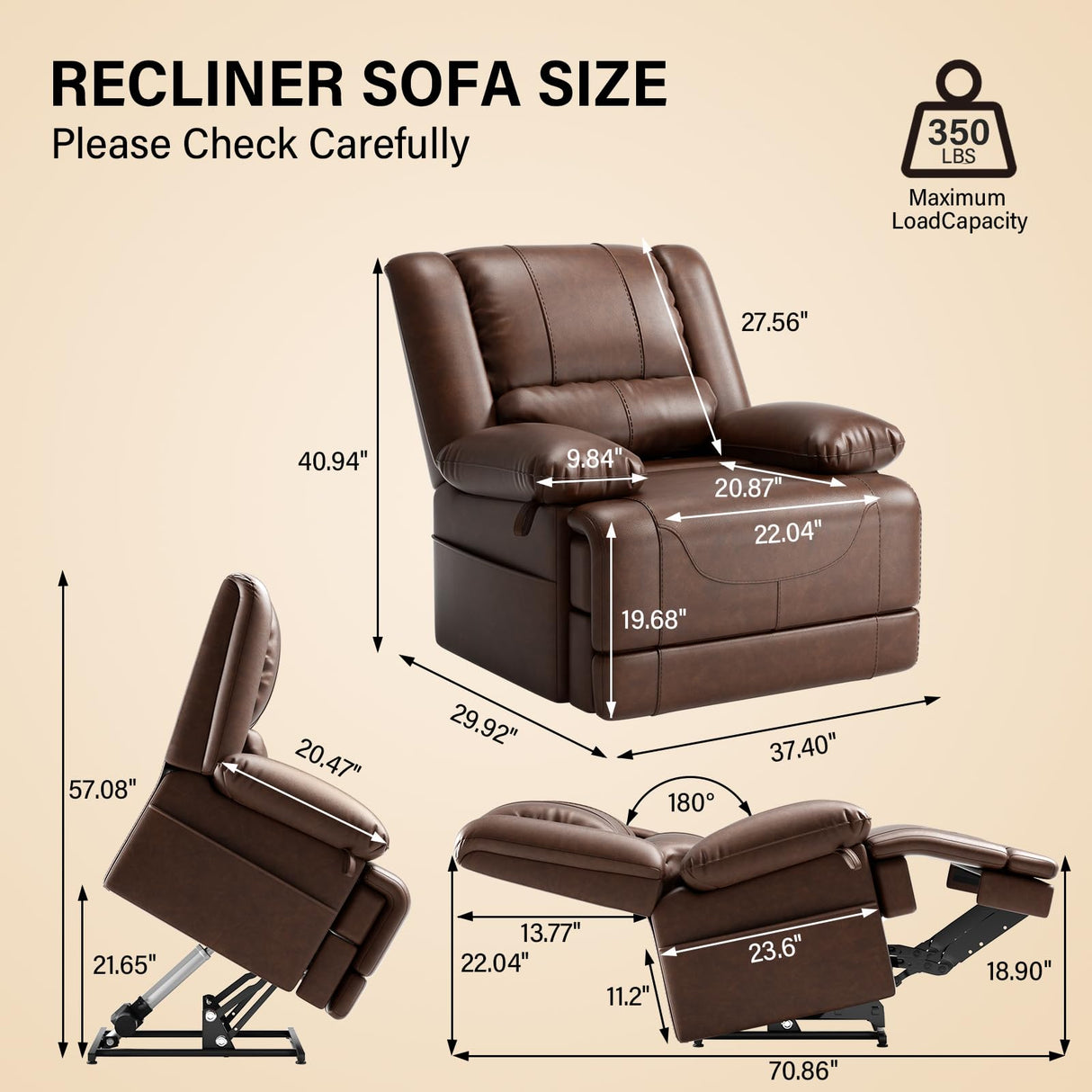 Dual Motor Electric Lift Recliner Sofa, Ergonomic, Massage Chair with Heating Function