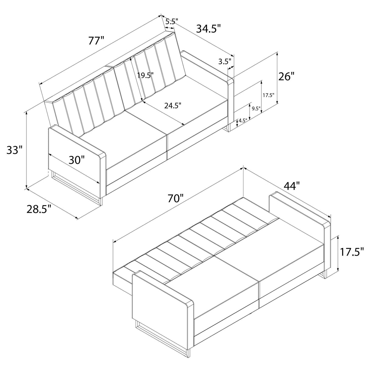 Skylar Coil Futon, Modern Sofa Bed and Couch, Ivory Velvet