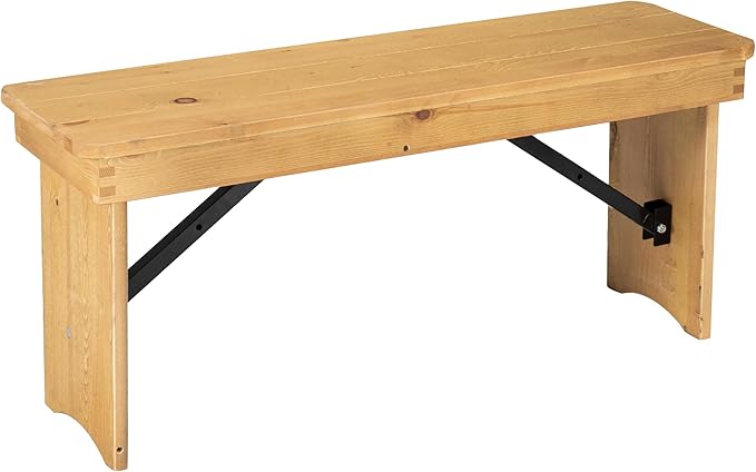 Hercules Series 40" x 12" Commercial Grade Rustic Solid Pine Folding Bench