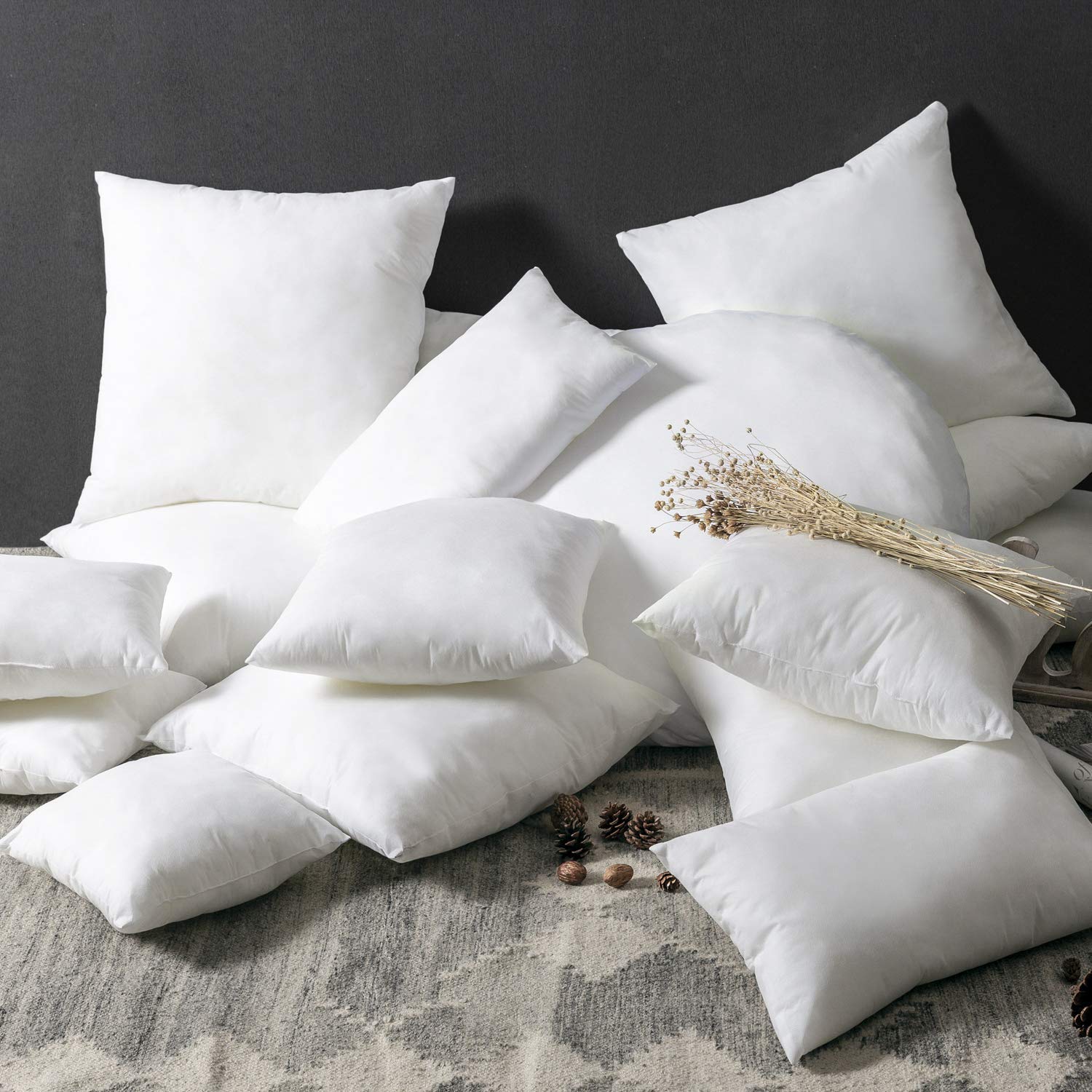 Phantoscope Pillow Inserts, Hypoallergenic 100% Virgin Fiber Square Form Microfiber Throw Pillow Inserts, Couch Bed Pillows, 20x20 Inch (Pack of 4)