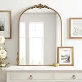 Myrcelle Traditional Arched Mirror, 25 x 33, Gold, Decorative Large Arch Mirror with Ornate Garland Detailing Along The Crown and Edges of The Frame