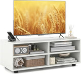 White TV Stand for TV up to 40 Inch, Media Console Table with 4 Cubbies