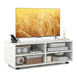 White TV Stand for TV up to 40 Inch, Media Console Table with 4 Cubbies