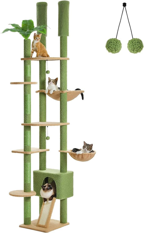 Cactus Cat Tree for Indoor Cats, 53'' Green Cat Tower with Large Cat Condo