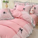 White Duvet Cover Full Size, Ruffle Beddding Set with Bowtie