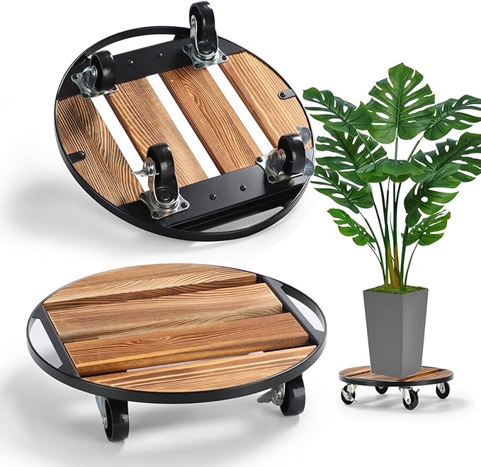 2 Pack Plant Caddy with Wheels, 12" Rolling Plant Stand 264 LB Heavy Duty