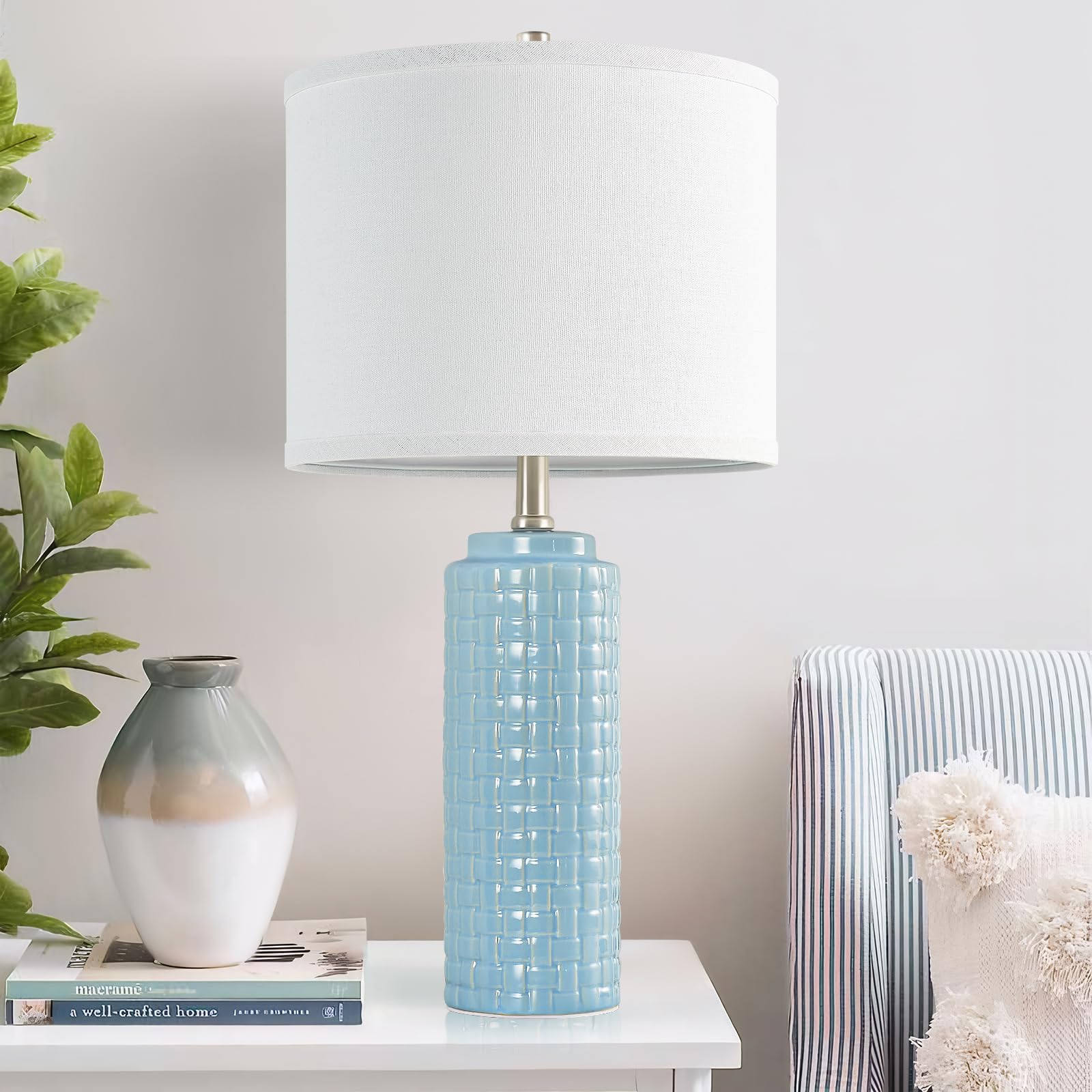 24.8" Modern Ceramic Bedside Lamp Set of 2, 3 Color Temperature&Bulbs Included -