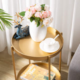 2-Tier Round Metal End Side Table, Accent Anti-Rust Waterproof Simplistic Sofa Table