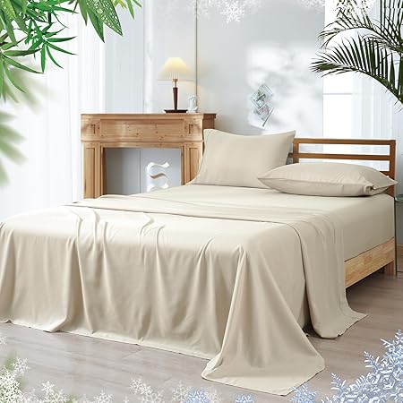 Cooling Sheets Set Queen Size, Rayon Derived from Bamboo & Polyester