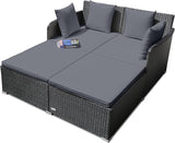 Rattan Patio Outdoor Daybed, Wicker 2-Person Sunbed Loveseat with Soft Cushions