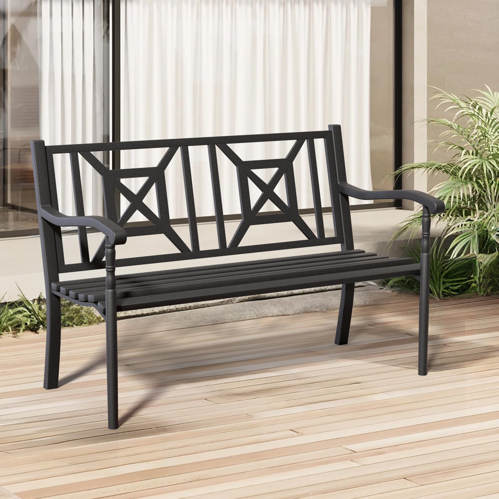Metal Outdoor Bench, Weatherproof Garden Bench
