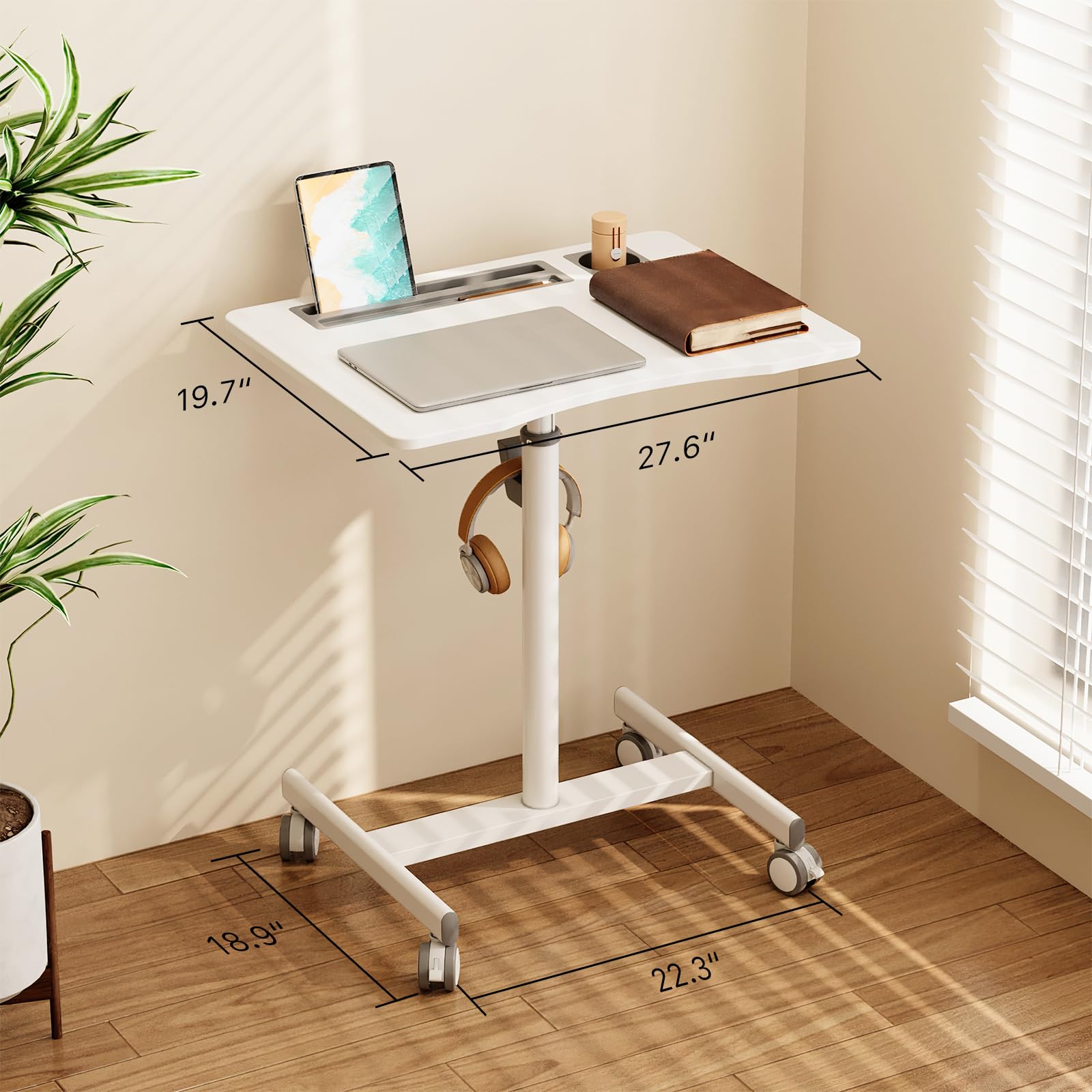 Mobile Standing Desk, 28 inch Rolling Standing Laptop Desk with Cup Holder