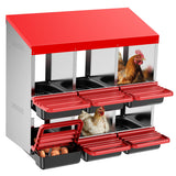 Two-Tier Chicken Nesting Box, 6 Hole Roll Away Eggs Laying Boxes with Perch