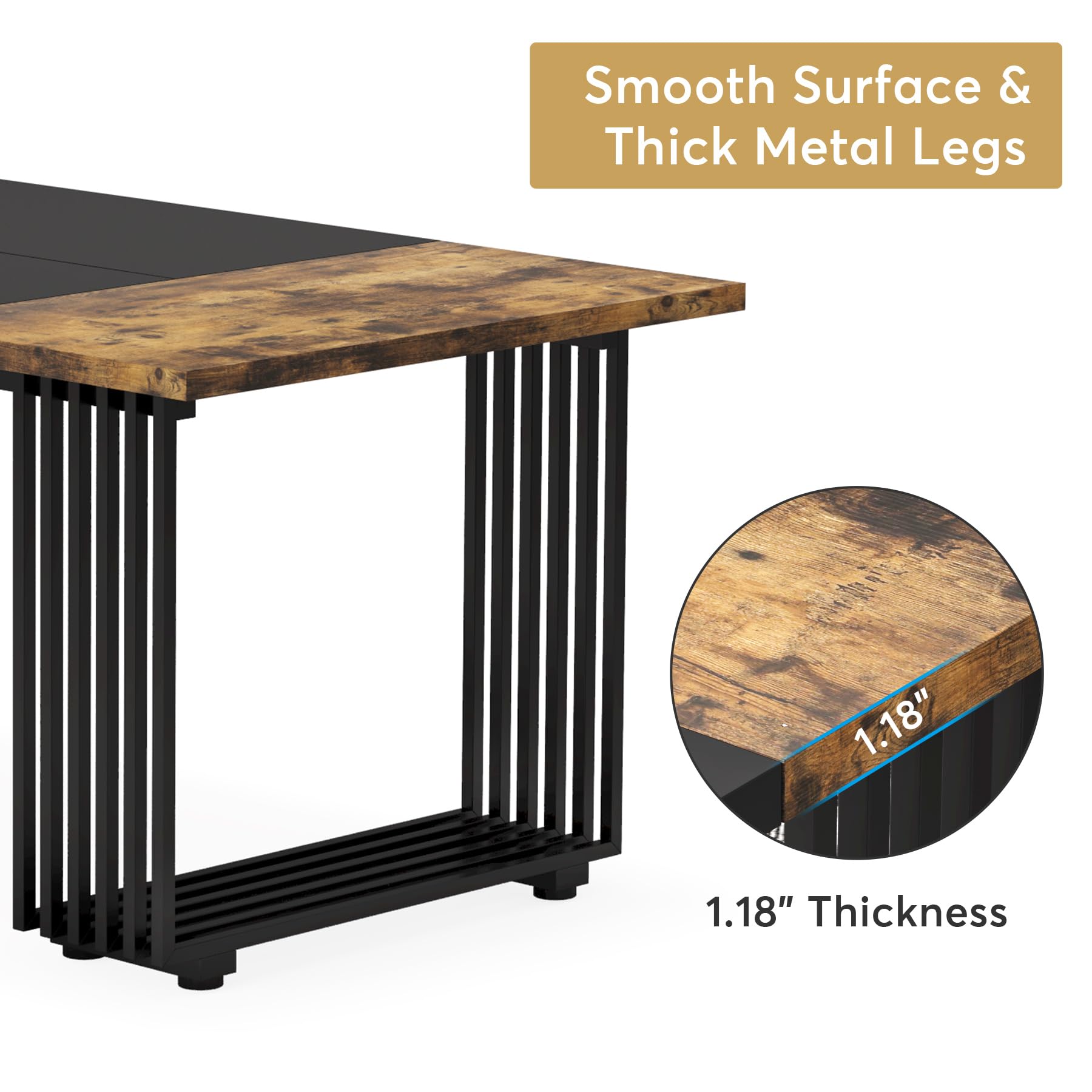 70.9" Executive Desk, Industrial Office Desk, Wood Computer Desk with Black Metal Legs