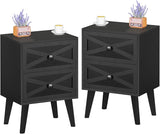 Nightstand Set of 2, White End Table with 2 Drawers Barn Door Decorated