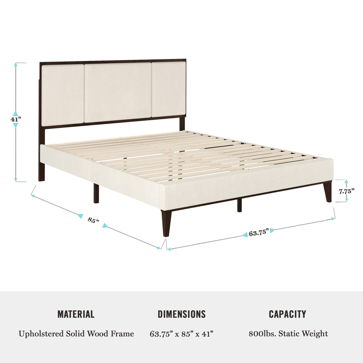 Jett Platform Bed with Headboard, Fabric Upholstered Inset Headboard and Base, Solid