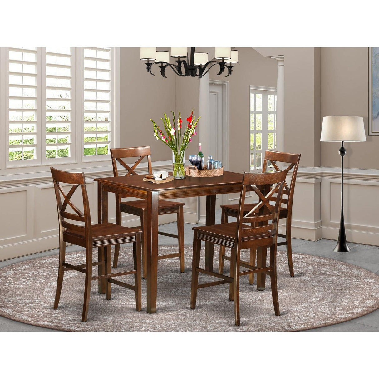 YAQU5-MAH-W 5 Piece Counter Height Dining Set Includes a Rectangle Kitchen Table