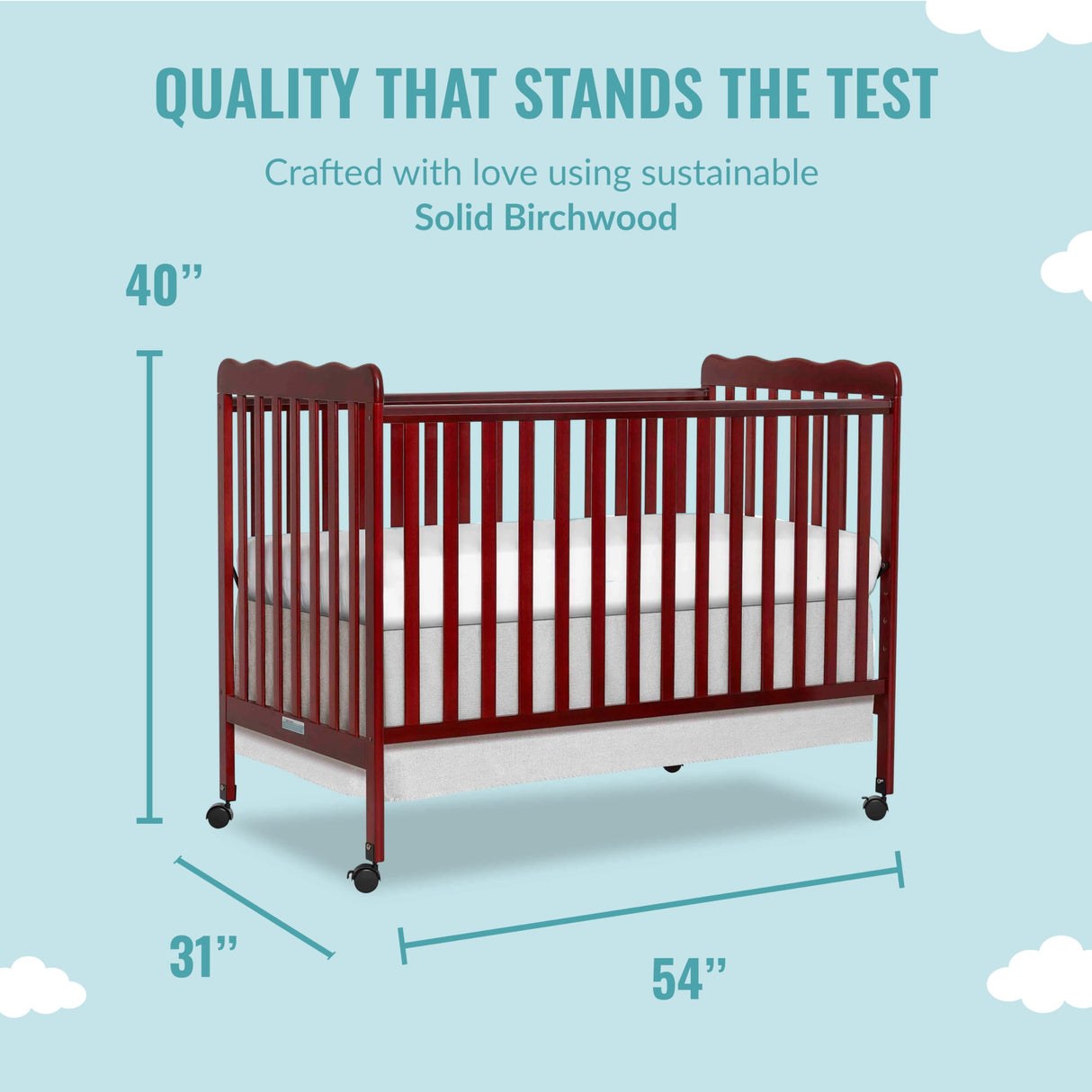 Carson Classic 3-In-1 Convertible Crib In Cherry, Made Of Sustainable Pinewood,