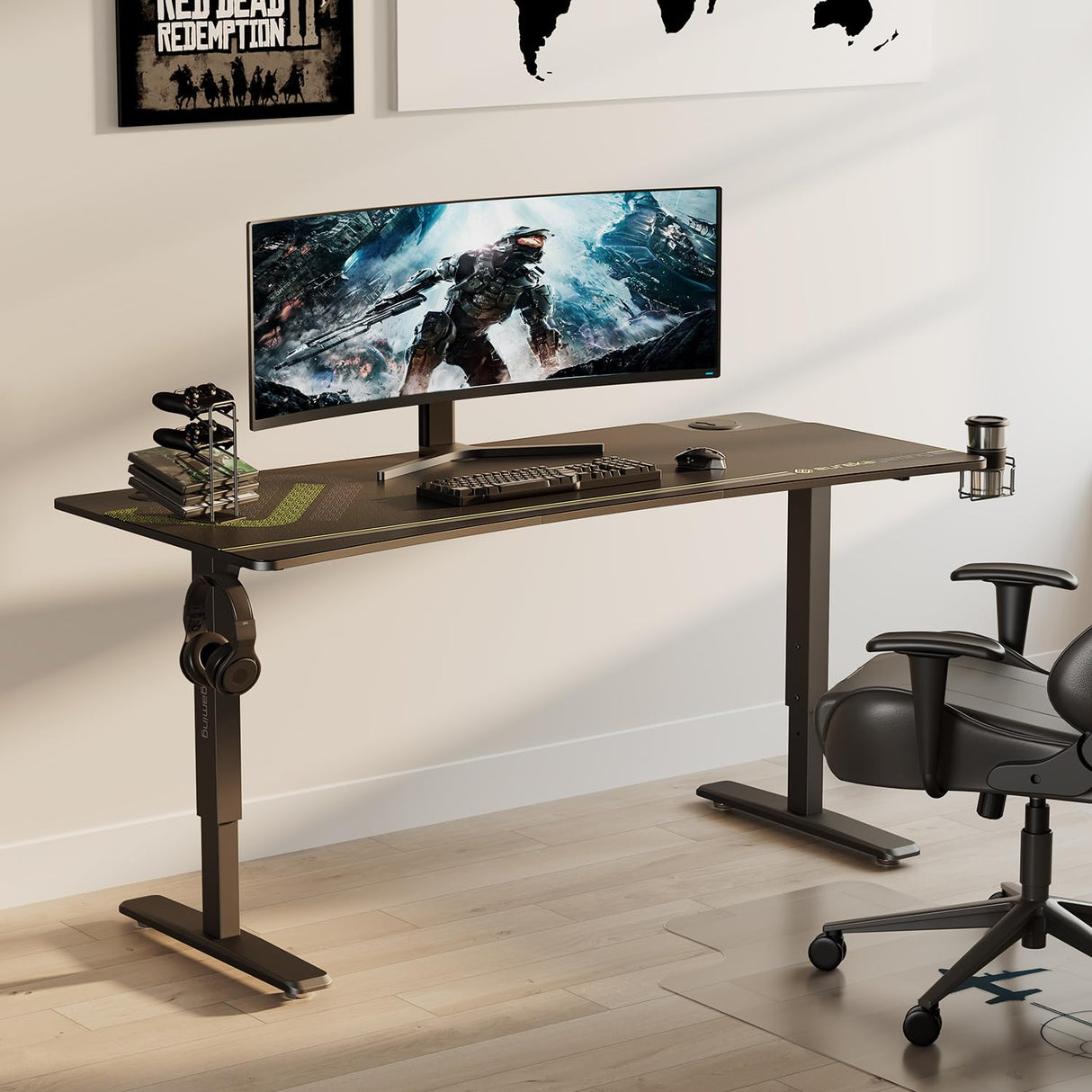 Gaming Standing Desk 63 Inch Computer Desk Height Adjustable Desk Mechanical