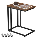 End Table, C Shaped TV Tray with Metal Frame Rolling Casters, Industrial Side Table for Living Room