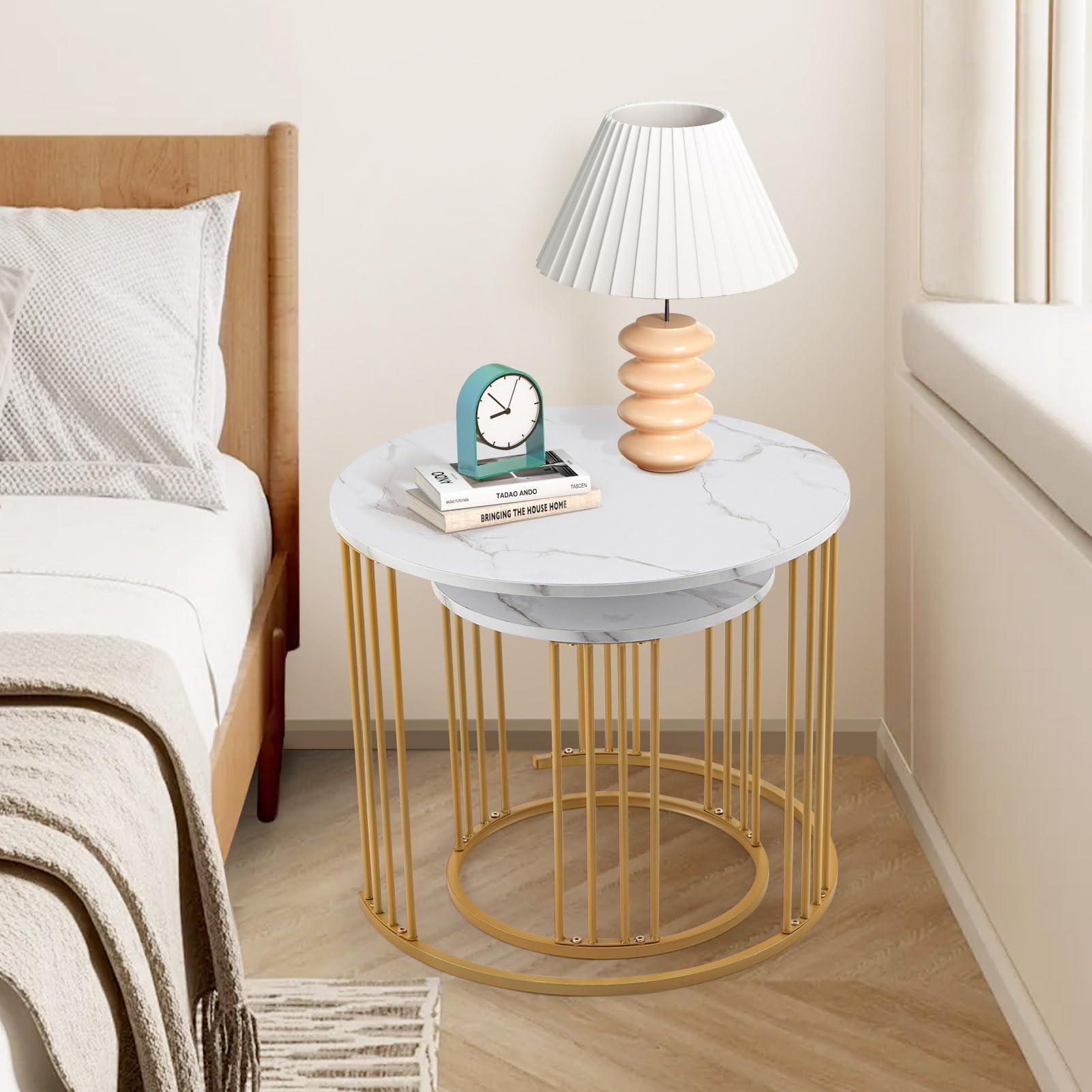 Nesting Coffee Table Set of 2, Round Table, Morden End Side Table Night Stand
