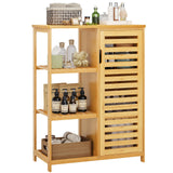 Bathroom Cabinet Bamboo Storage Cabinet with Doors and 3 Side Shelves