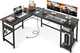 L Shaped Computer Desk 66" with Power Outlet & Storage Shelves, Corner Sturdy Writing