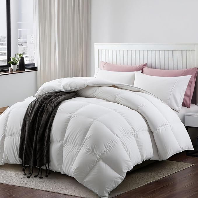 Feather Down Comforter King Size, All-Season Fluffy Duvet Insert