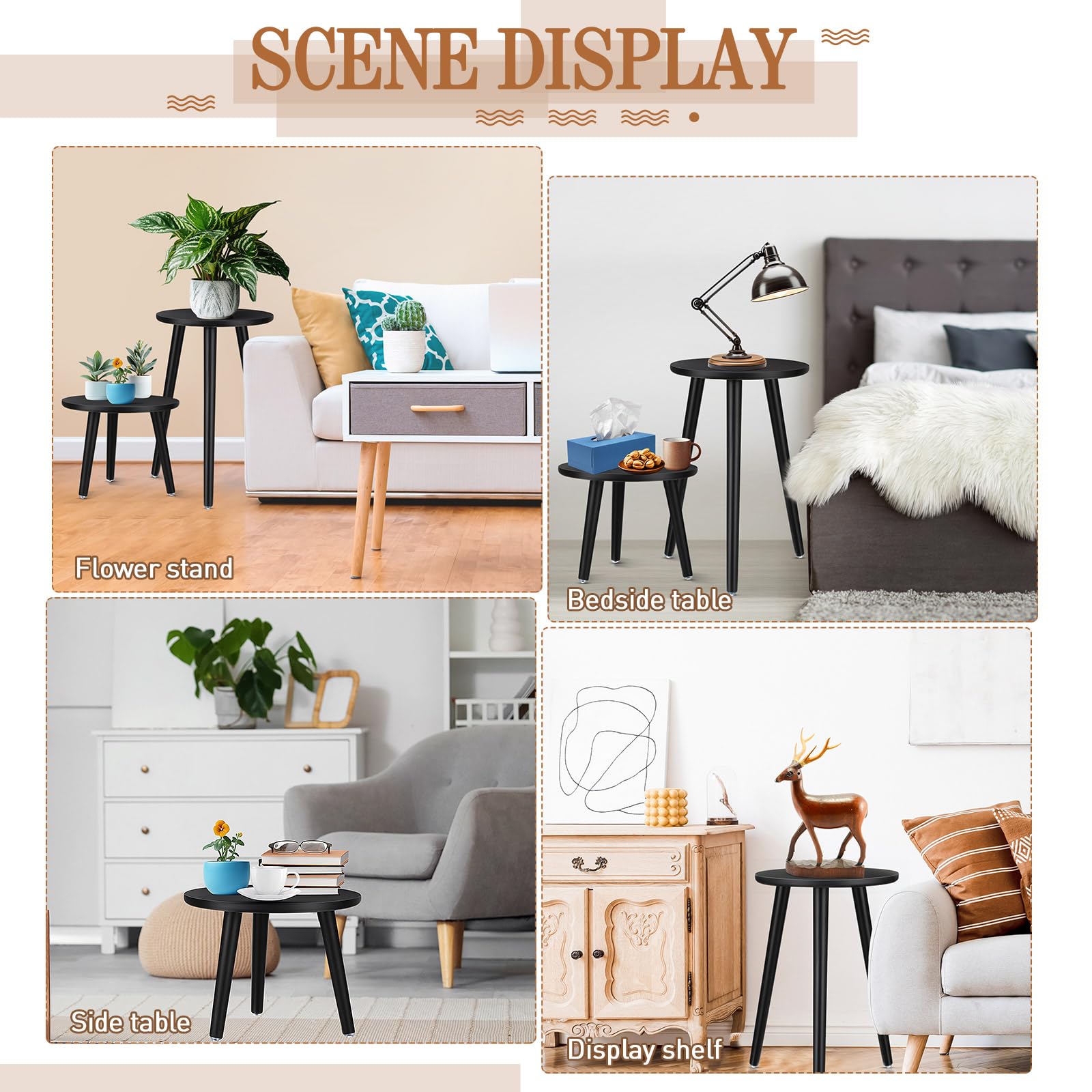 BriWoody Wooden Plant Stand – 2 Piece Indoor Decorative Table Set