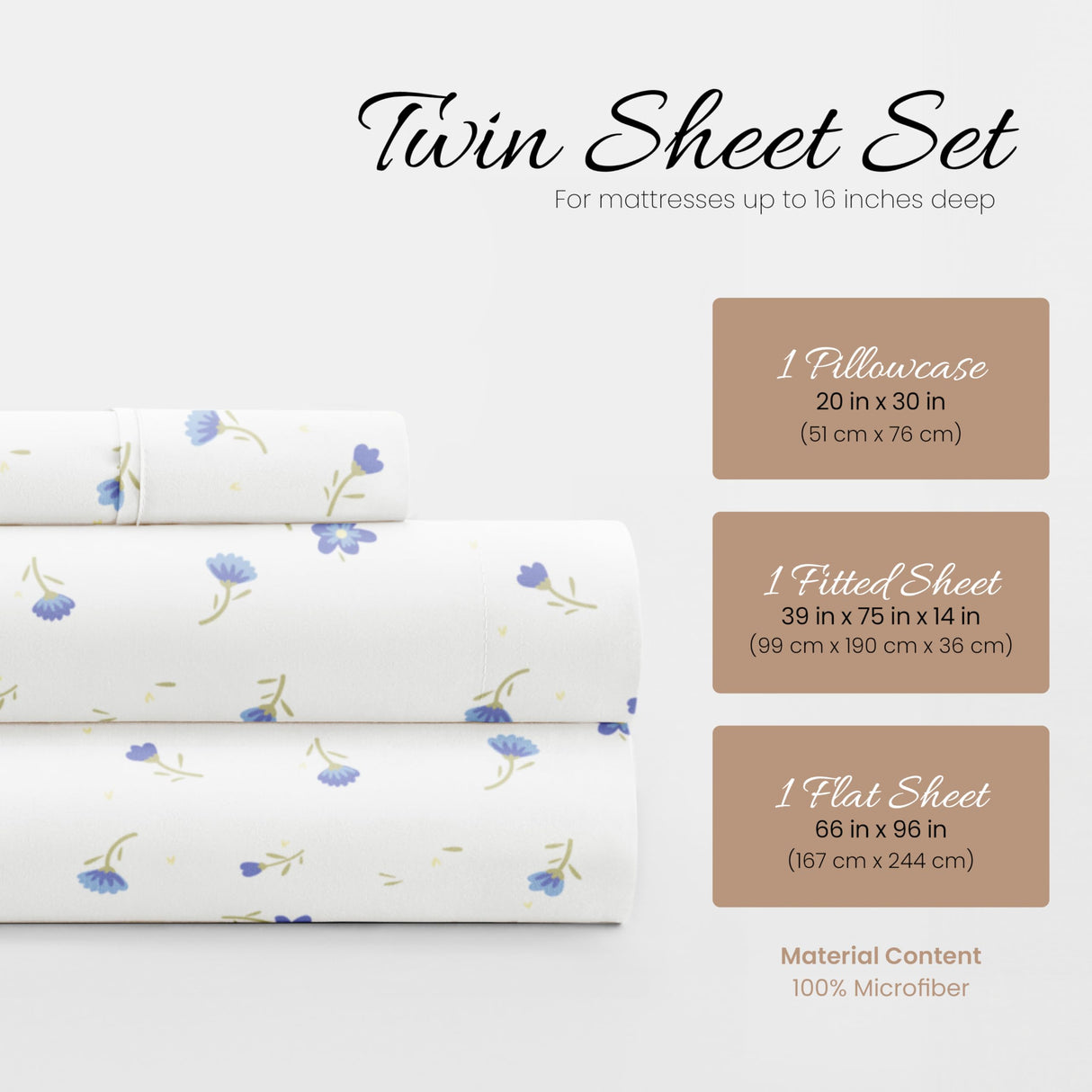 3 Piece Twin Bedding Sheet Set (Light Blue Floral) - Sleep Better Than Ever