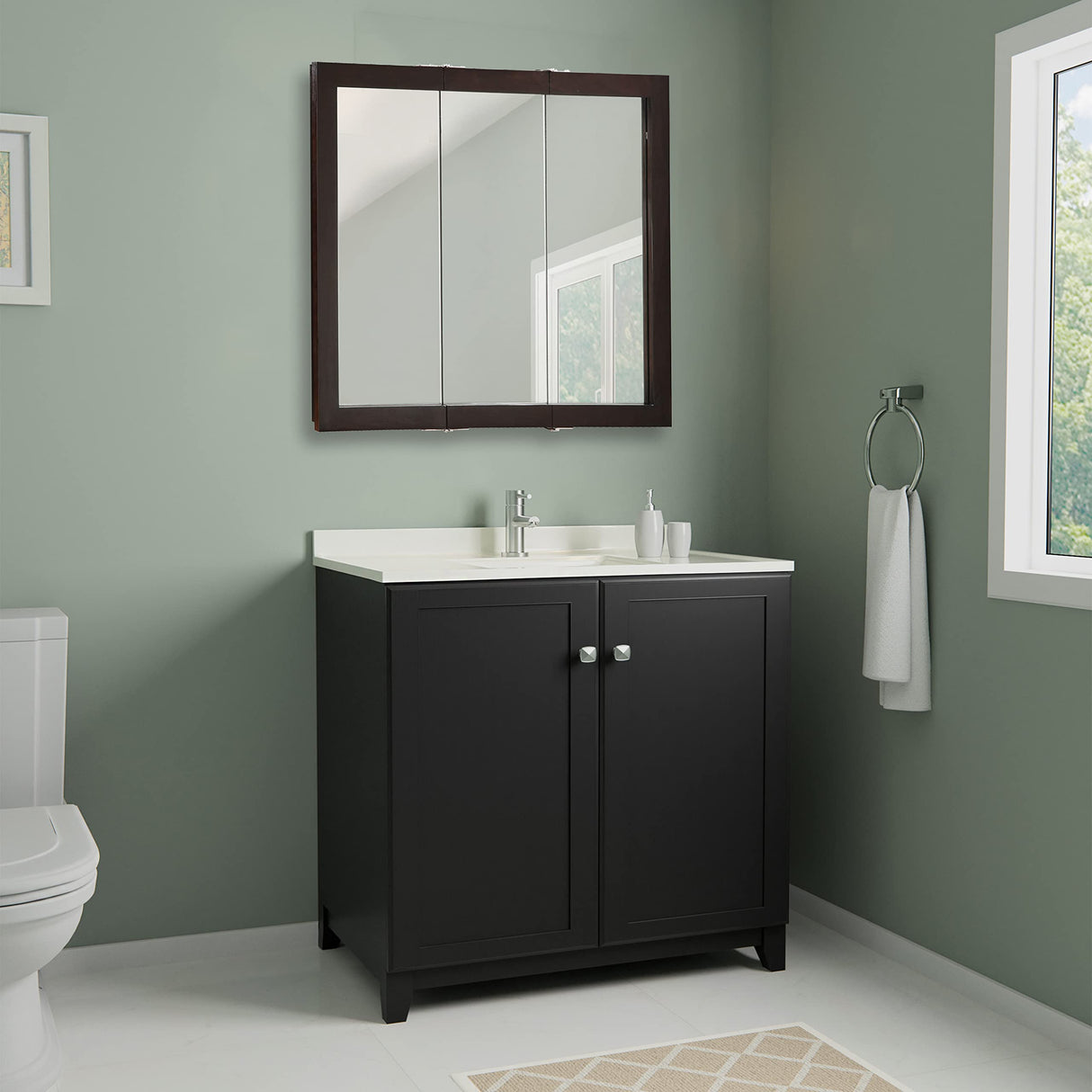 36 Inch Ventura Bathroom Medicine Cabinet, Wall Mounted, Mirror, Brown, 541359-ESP