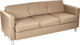 Sofa with Padded Box Spring Seats and Silver Finish Legs, Dillon Lipstick Faux Leather