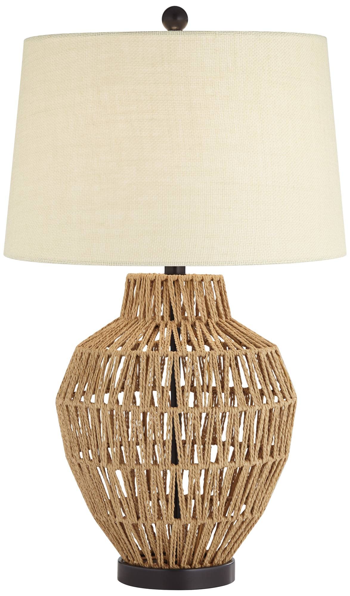 San Marcos Modern Coastal Table Lamp 27" Tall Natural Wicker Black Metal Oatmeal